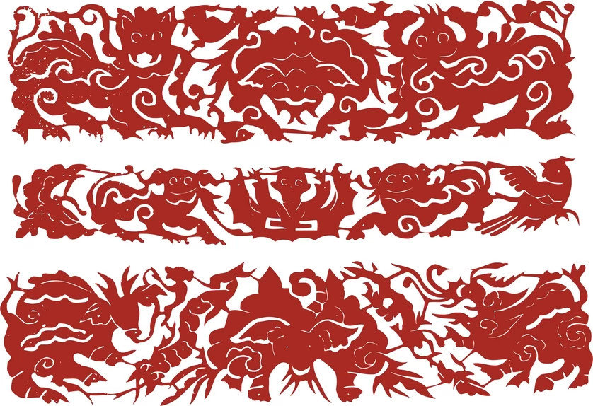 中国风中式传统喜庆民俗人物动物窗花剪纸插画边框AI矢量PNG素材【916】